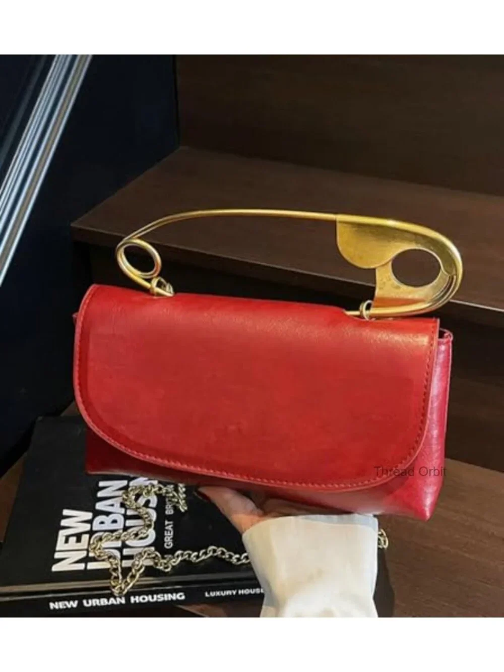 Faux Leather Paper Clip Top Handle Hobo Clutch Crossbody Shoulder Bag Purse